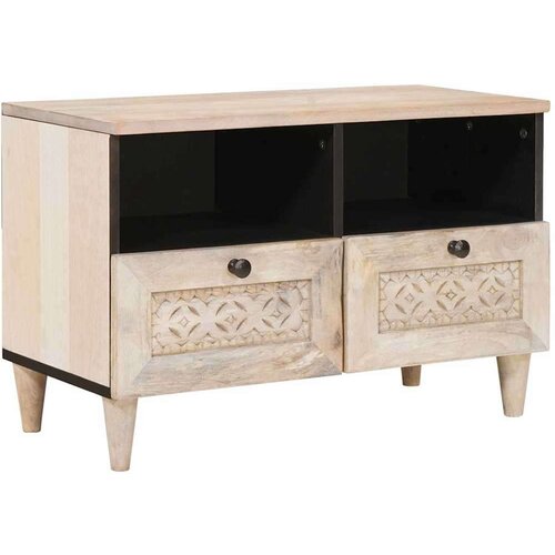 vidaXL TV ormar s ladicama Bijelo 70 x 33 x 46 cm masivno drvo manga Cene