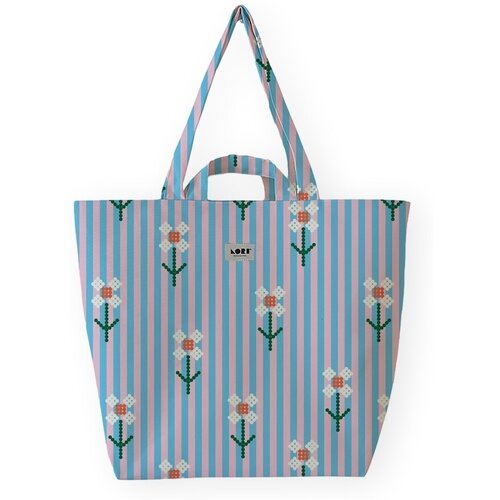Lori Barcelona Nakupovalne torbe Fine Stripe And Bloom Flowers - Blue/Pink Modra Slike