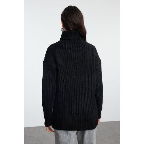 Trendyol Black Wide Fit Soft Textured Basic Knitwear Sweater Slike
