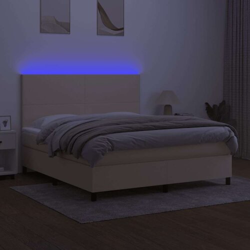  Krevet box spring s madracem LED krem 180x200 cm od tkanine Slike