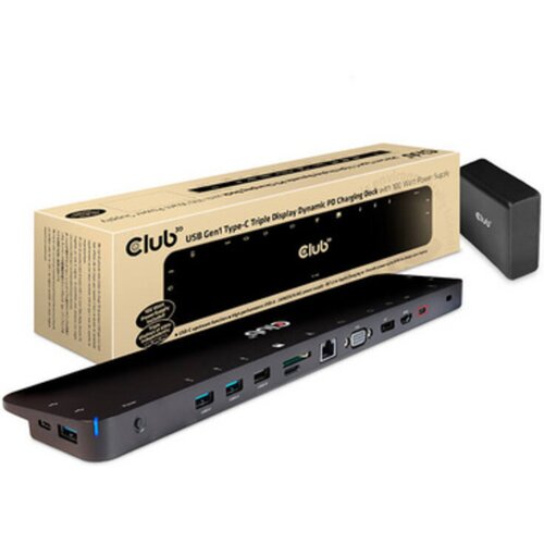 Club3d USB Type C 3.2 Gen1 Triple Display Dynamic PD Charging Dock 100W PD Power charger Cijene