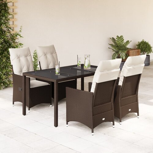  5-dijelni vrtni blagovaonski set s jastucima poliratan smeđi Smeđa 150 x 90 x 75 cm Slike