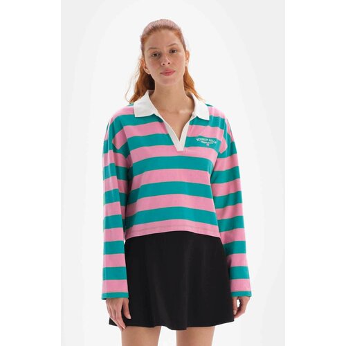 Dagi Pink Women's Sweatshirt Collar Striped Cene