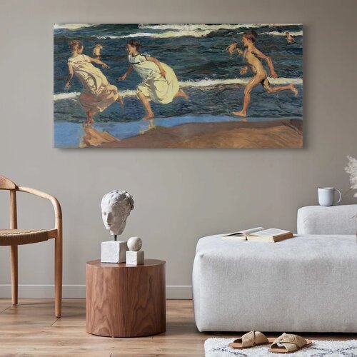  Slika - Joaqu&amp;iacute;n Sorolla y Bastida &amp;ndash; Running along the Beach 60x30 Premium Print Slike