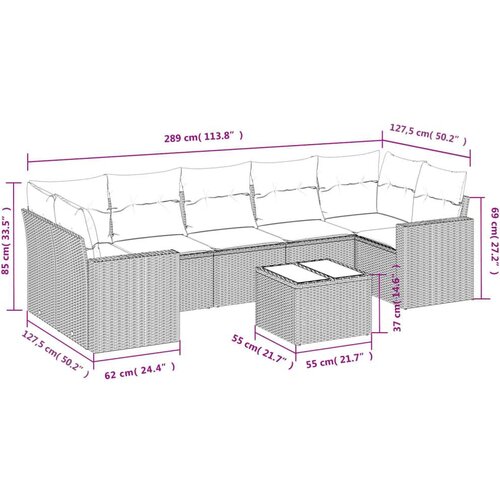 VidaXL 8-dijelni set vrtnih sofa od poliratana s jastucima svjetlosivi Slike