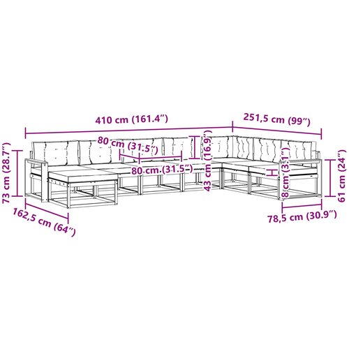  Set vanjskih sofa 8 kom. Bijela i bež 410 x 251,5 x 73 cm Slike