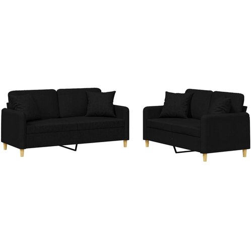  2-dijelni set sofa s jastucima crni od tkanine Slike