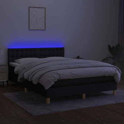  Krevet box spring s madracem LED crni 140x190 cm od tkanine Slike