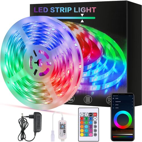 Glamaris Pametni WiFi LED trak 5 m 5050 RGB nadzor aplikacij, IP65 vodoodporen večbarvni prilagodljiv svetlobni trak z daljinskim upravljalnikom za domačo kuhinjo TV, (21167987) Slike