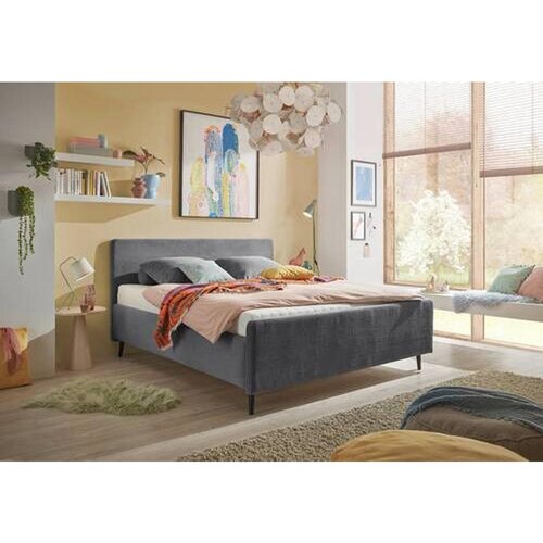 MID.YOU OBLAZINJENA POSTELJA 160 cm x 200 cm , tekstil, leseni material temno siva Slike