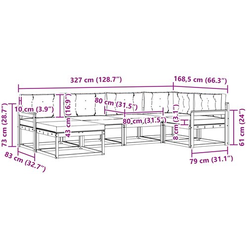  Set vanjskih sofa 6 kom. Prirodna i krem Smeđa 327 x 168,5 x 73 cm Slike