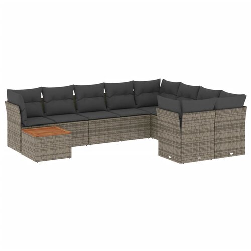  10-dijelni set vrtnih sofa od poliratana s jastucima sivi Slike