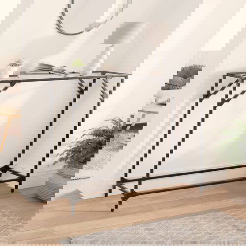 VidaXL Stolić s prozirnom staklenom povr&amp;scaron;inom 98x35x81 cm čelik Slike