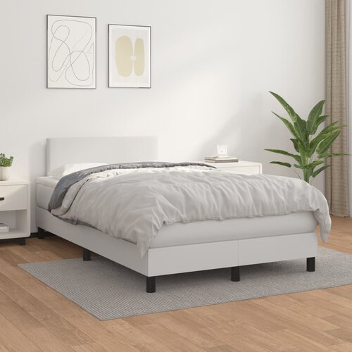 VidaXL Box spring postelja z vzmetnico bel 120x200 cm umetno usnje Slike