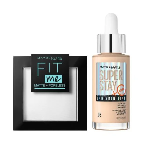 Maybelline Fit Me! Matte + Poreless Set puder u prahu 9 g Nijansa 090 Translucent + puder 30 ml Nijansa 06