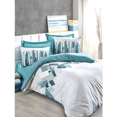  Nesto - Petrol Petrol Green White Ranforce Super King Quilt Cover Set Cene