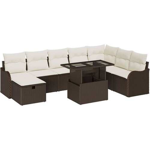 vidaXL Vrtna sedežna garnitura z blazino 9 pcs Rjava Poly ratan, (5000020937) Cene