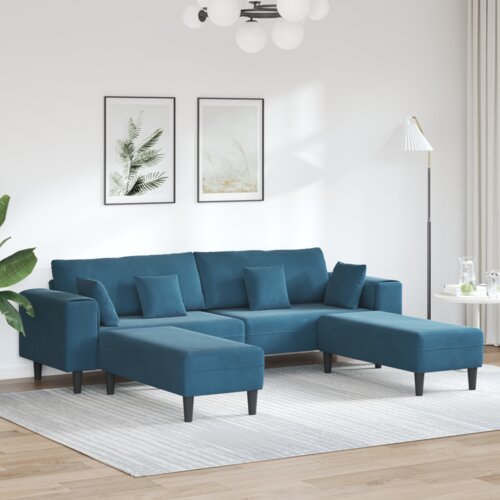  Žametni kavč z blazino 3 pcs Modra 208 cm Žamet Slike