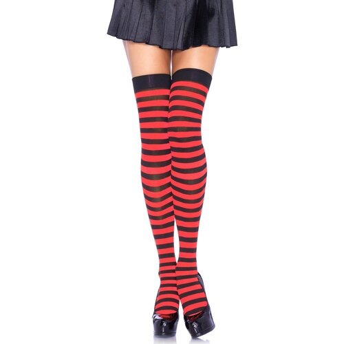 Leg Avenue Striped Nylon Thigh Highs 6005 Black & Red Cijene