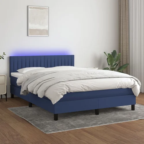 The Living Store Box spring postelja z vzmetnico LED modra 140x200 cm blago - Box Spring Postelja, (21515324)