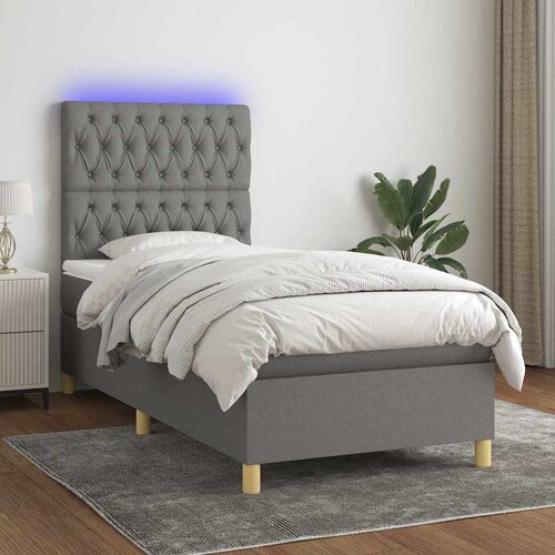  Krevet box spring s madracem LED tamnosivi 100x200 cm tkanina Cijene