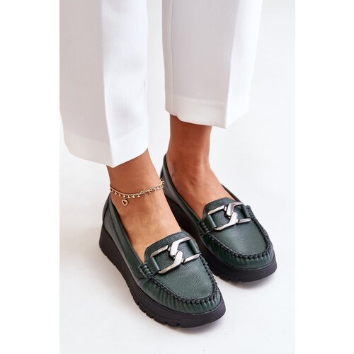 Zazoo Leather Moccasins On Platform With Decoration Dark Green 10141 Cijene