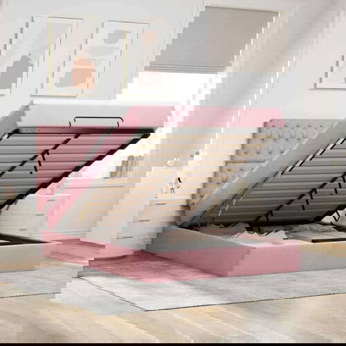  Otomanska postelja z vzmetnicami & LEDs roza 140x200cm žamet, (22011883) Cene
