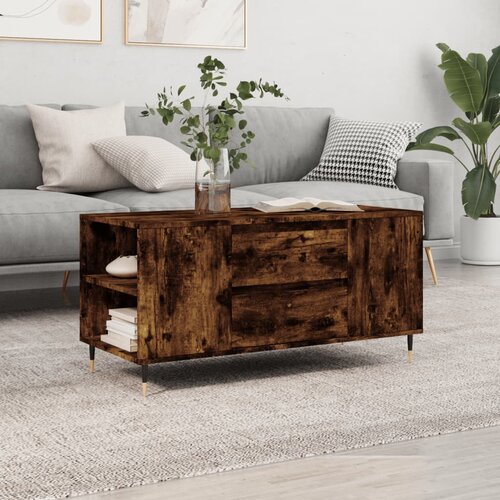 VidaXL Klubska mizica dimljeni hrast 102x44,5x50 cm inženirski les Slike