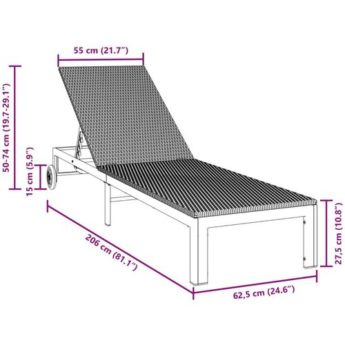 VidaXL Črn Poli ratan 200 x 54 x 27 cm Ergonomski Zložljiv ležalnik Slike
