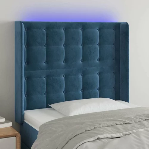  LED posteljno vzglavje temno modro 83x16x118/128 cm žamet
