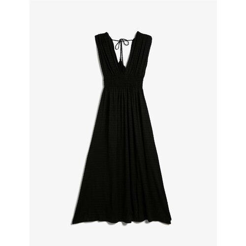 Koton Beach Dress Viscose Deep V-Neck Textured Gippie Oversize Cene