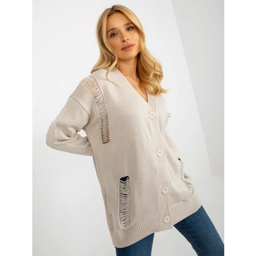 Fashion Hunters Beige loose cardigan with holes from RUE PARIS