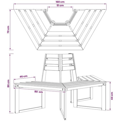  Klupa pod drvetom 160 x 70 x 86 cm Čvrsto drvo akacije Prirodna - 1 Cijene