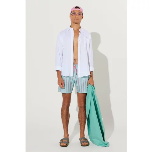 AC&Co / Altınyıldız Classics Men's Mint-Pink Standard Fit Normal Cut, Pocket Patterned Swimwear Marine Shorts.