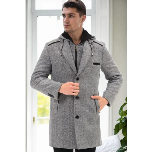 Dewberry PLT8371 DEWBRRY MEN'S COAT-DIAGONAL BLACK-GREY-2