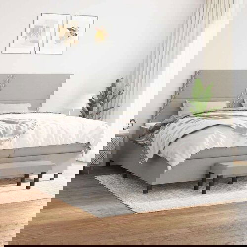  Box spring postelja z vzmetnico svetlo siva 200x200 cm blago, (20726703) Slike