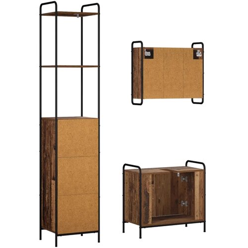  Set ormarića za kupaonicu 3 kom. Staro drvo 40 x 36 x 200 5 cm - Staro drvo Ormar s umivaonikom (2 vrata) + viseći ormar Slike