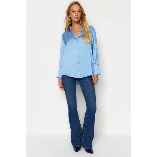 Trendyol Blue Satin Oversize Woven Shirt