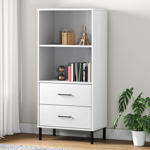  Regal knjige s 2 ladice bijeli 60x35x128,5 cm masivno drvo OSLO Slike