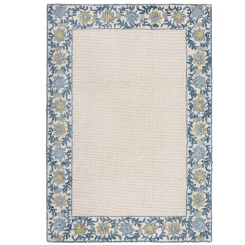 Flair Rugs Modro-slonokoščeno bela ročno tkana preproga iz mešanice volne 160x230 cm Myla Floral Frame – Cene