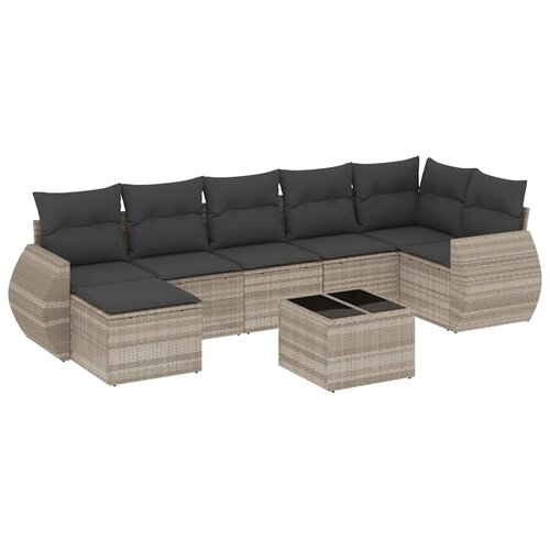  8-dijelni set vrtnih sofa od poliratana s jastucima svjetlosivi Slike