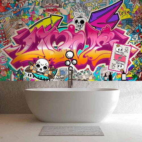  Foto tapeta - Street art - abstract urban colour graffiti mural with lettering 450x315 Vodootporna Cene