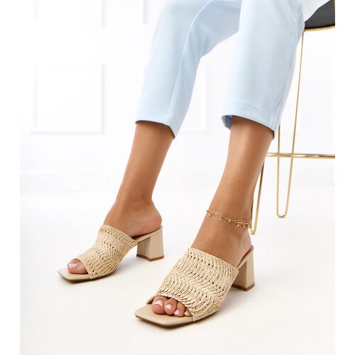 Gemre Beige block heel sandals with woven straps Gamboa Cene