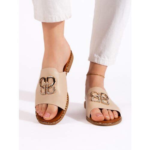 Shelvt Stylish beige women's flip flops Cene