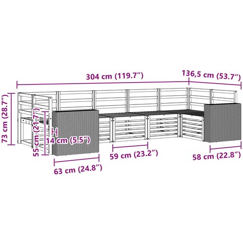  Set vanjskih sofa 7 kom. Prirodna Čvrsto drvo akacije Smeđa 304 x 136,5 x 73 cm Slike