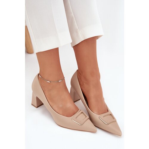 Boto Heels With Decorative Buckle Nude Seriva Slike