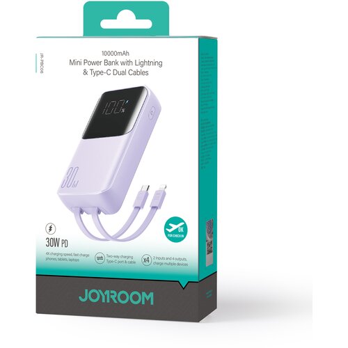 Joyroom Powerbank 30W 10000mAh z vgrajenim kablom iPhone Lightning in USB-C vijolična, (21533825) Cene