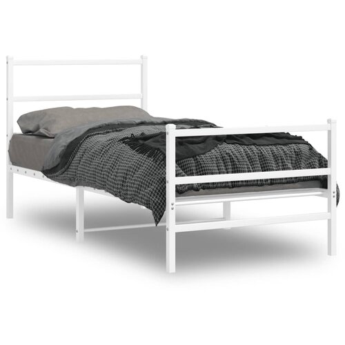 VidaXL Metalni okvir kreveta s uzglavljem i podnožjem bijeli 90x200 cm Slike