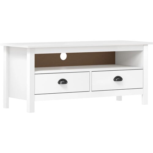 TV ormarić Hill Range bijeli 110 x 40 x 47 cm masivna borovina Slike