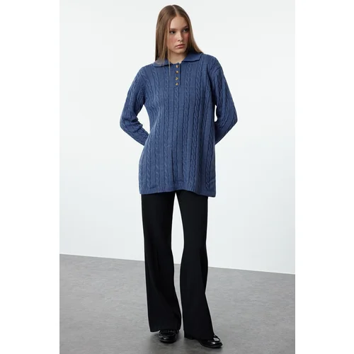 Trendyol Blue Braided Knitwear Sweater